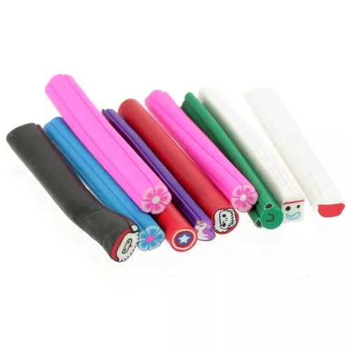 Assortiment de canes en pâte polymère 5x50 mm Kawaii x10