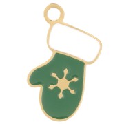 Breloque gant de Noël 16x11 mm Resine époxy Acier inoxydable 316L Doré - Vert x1|raw }}
