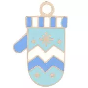 Breloque gant de Noël 18x11 mm Resine époxy - Acier inoxydable 316L - Bleu x1