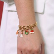 Breloque cloche Noël 15x12 mm Resine époxy - Acier inoxydable 316L Doré - Rouge x1