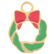 Breloque couronne de Noël 11mm Resine époxy - Acier inoxydable 316L Doré - Vert x1|raw }}
