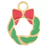 Breloque couronne de Noël 11mm Resine époxy - Acier inoxydable 316L Doré - Vert x1