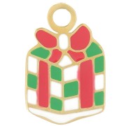 Breloque cadeau de Noël 14x9 mm Resine époxy - Acier inoxydable 316L Doré x1|raw }}