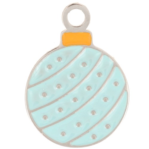 Breloque boule de Noël 12 mm Resine époxy - Acier inoxydable 316L - Bleu x1
