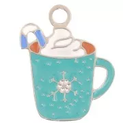 Breloque tasse de Noël 15x11 mm - Resine époxy - Acier inoxydable 316L - Bleu x1