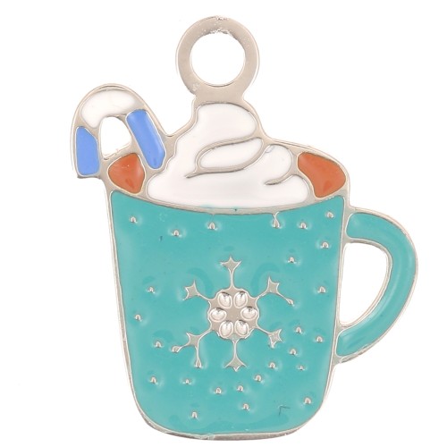 Breloque tasse de Noël 15x11 mm - Resine époxy - Acier inoxydable 316L - Bleu x1