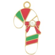 Breloque canne de Noël 20x10mm Resine époxy -Acier inox 316L Doré - Rouge Blanc x1|raw }}