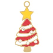 Pendentif sapin de Noël 27x13 mm - Resine époxy - Acier inox 316L Doré - Rouge x1|raw }}