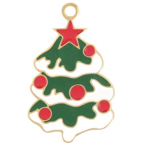 Pendentif sapin de Noël 28x17 mm - Resine époxy - Acier inox 316L Doré - Vert x1