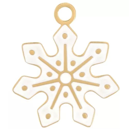 Breloque flocon de neige 16 mm - Resine époxy - Acier inox 316L Doré - Blanc x1