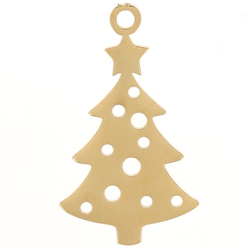 Pendentif Sapin de Noël 22x12 mm - Acier inoxydable 316L Doré x1
