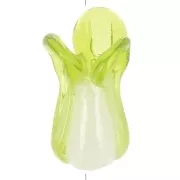 Perle chou chinois en verre 21x9 mm - Blanc - Vert clair x1
