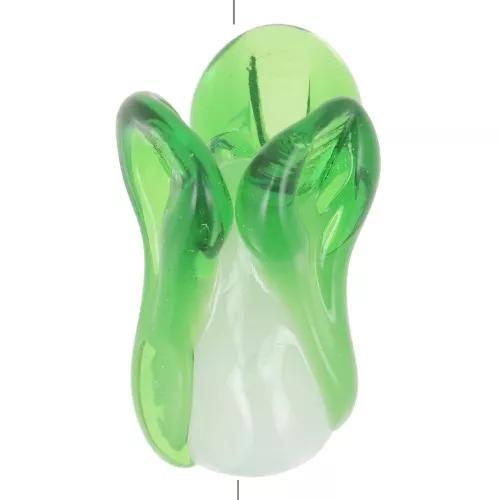 Perle chou chinois en verre 21x9 mm - Blanc - Vert foncé x1
