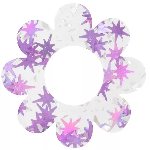 Pendentif fleur 39 mm en acrylique transparent - Paillete étoile - Violet x1