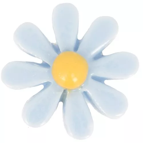 Cabochon fleur en résine 16 mm - Bleu ciel - Jaune x1