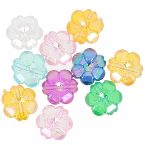 Perles fleurs 10 mm en acrylique transparent - Multicolore AB x10