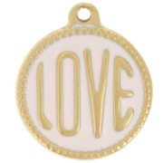 Pendentif rond LOVE 18 mm Résine époxy Acier inoxydable 304L Doré - Rose clair x1