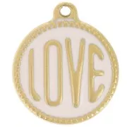 Pendentif rond LOVE 18 mm Résine époxy Acier inoxydable 304L Doré - Rose clair x1