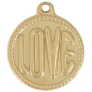 Pendentif rond LOVE - 18 mm - Acier inoxydable 304L Doré x1|raw }}