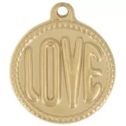 Pendentif rond LOVE - 18 mm - Acier inoxydable 304L Doré x1