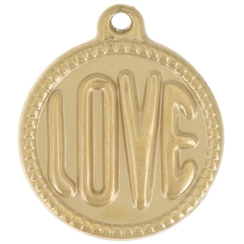 Pendentif rond LOVE - 18 mm - Acier inoxydable 304L Doré x1