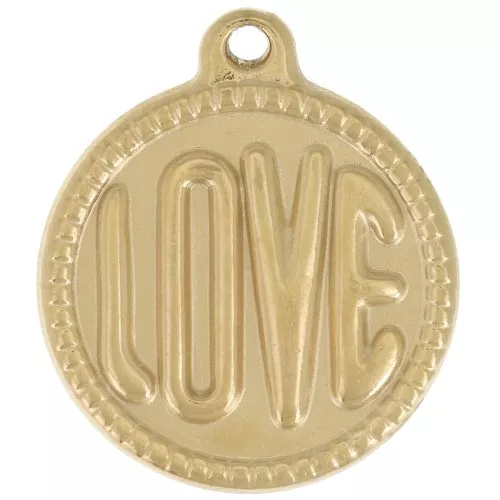 Pendentif rond LOVE - 18 mm - Acier inoxydable 304L Doré x1