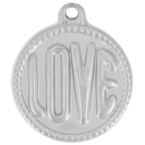 Pendentif rond LOVE - 18 mm - Acier inoxydable 304L x1
