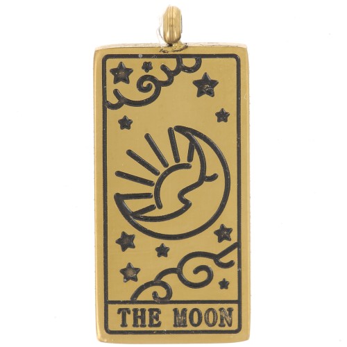 Pendentif carte de tarot 21x10 mm - La lune - Acier inoxydable 316L Doré - x1