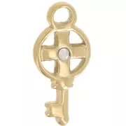 Breloque clé ronde 17x10 mm oxyde de zirconium - Acier inoxydable 316L Doré x1