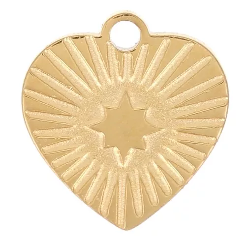 Breloque coeur strié 7 mm - Acier inoxydable 316L - Doré x1