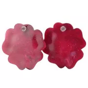 Boucles d'oreilles fleur 48 mm en résine opaque - Marbré Rouge foncé pailleté x2
