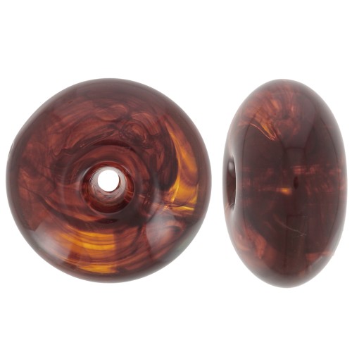 Perle rondelle 18x9 mm en résine translucide - Ambre marbré x1