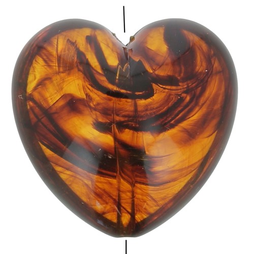 Perle coeur 35x36 mm en résine translucide - Ambre marbré x1