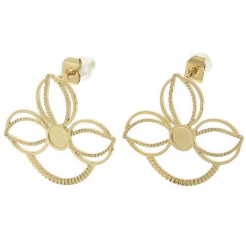 Clous d'oreilles fleur 22x25 mm pour cabochon 4 mm - Acier inoxydable 316L Doré x2
