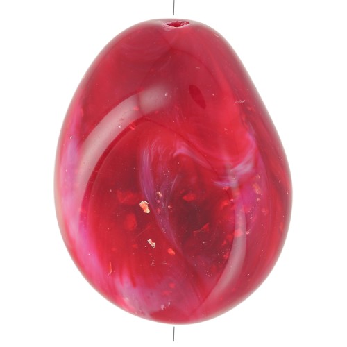 Perle plate irrégulière en résine opaque 25x20 mm - Rouge foncé marbré x1