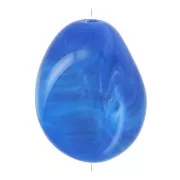 Perle plate irrégulière 22x17 mm en résine opaque - Bleu royal marbré x1