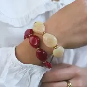 Perle plate irrégulière en résine opaque 22x17 mm - Marbré Rouge foncé pailleté x1