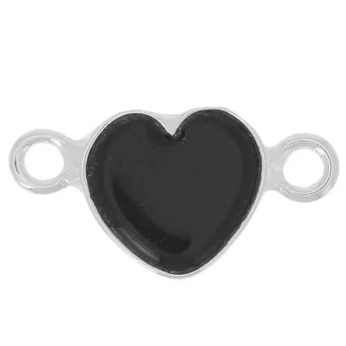 Intercalaire coeur 15x8 mm en pierre gemme - Placage Argent fin - Onyx noir x1