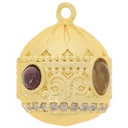 Pendentif ethnique 21x16mm CZ & pierre gemme - Doré Or fin - Grenat - Quartz fumé