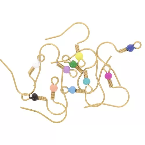 Crochets d'oreilles 19 mm boule résine époxy Acier inox 304L Doré -Multicolore x20