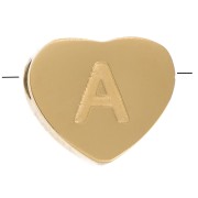 Perle lettre alphabet forme coeur 6x7 mm - A - Acier inoxydable 316L Doré x1