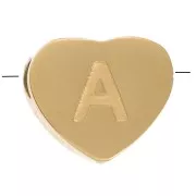 Perle lettre alphabet forme coeur 6x7 mm - A - Acier inoxydable 316L Doré x1
