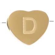 Perle lettre alphabet forme coeur 6x7 mm - D - Acier inoxydable 316L Doré x1
