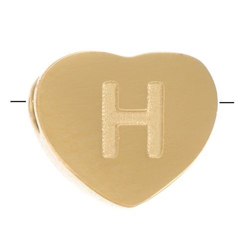 Perle lettre alphabet forme coeur 6x7 mm - H - Acier inoxydable 316L Doré x1