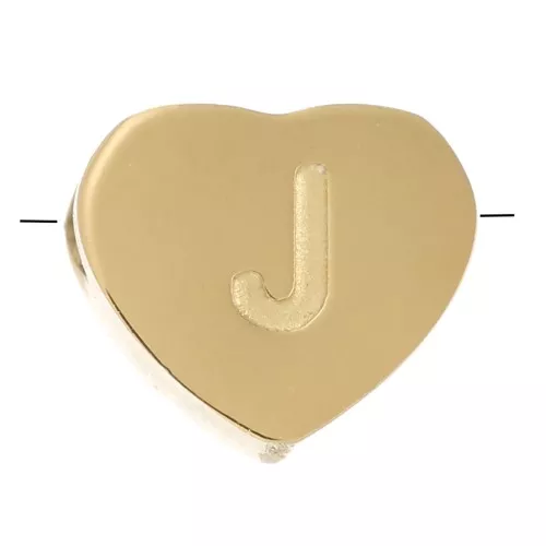 Perle lettre alphabet forme coeur 6x7 mm - J - Acier inoxydable 316L Doré x1