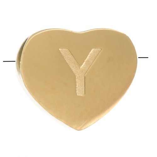 Perle lettre alphabet forme coeur 6x7 mm - Y - Acier inoxydable 316L Doré x1