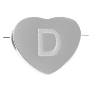 Perle lettre alphabet forme coeur 6x7 mm - D - Acier inoxydable 316L x1