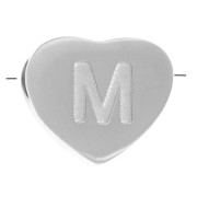 Perle lettre alphabet forme coeur 6x7 mm - M - Acier inoxydable 316L x1