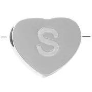 Perle lettre alphabet forme coeur 6x7 mm - S - Acier inoxydable 316L x1