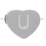 Perle lettre alphabet forme coeur 6x7 mm - U - Acier inoxydable 316L x1